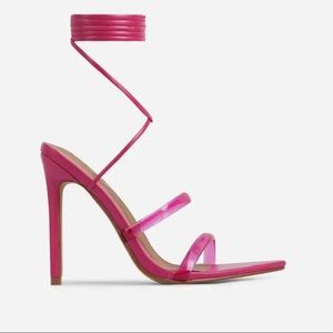 Lace Up Pointed Toe Heel In Faux Leather